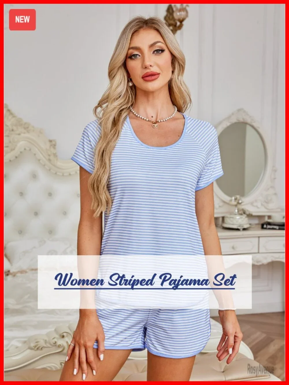 Women's Striped Pajama Set Short Sleeve Top with Shorts 2 Piece Lounge Set